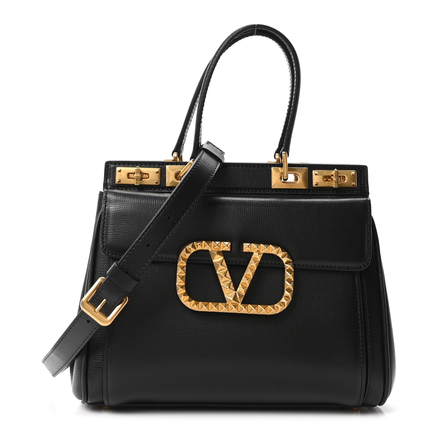 Valentino Garavani Grainy Calfskin Rockstud Medium Alcove Top-Handle Bag Black 1 of 9