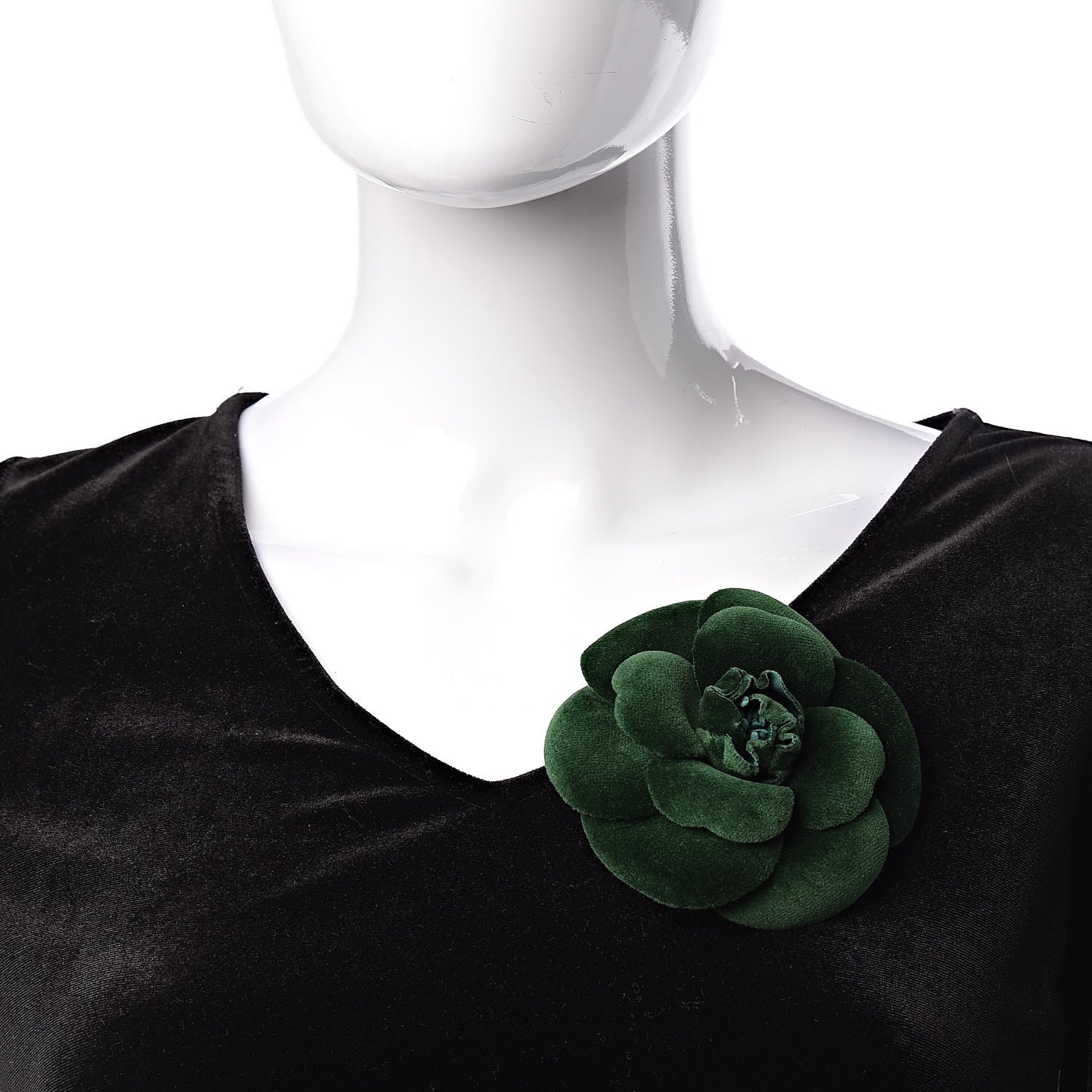 Chanel Velvet Camellia Brooch Pin Dark Green 2 of 5