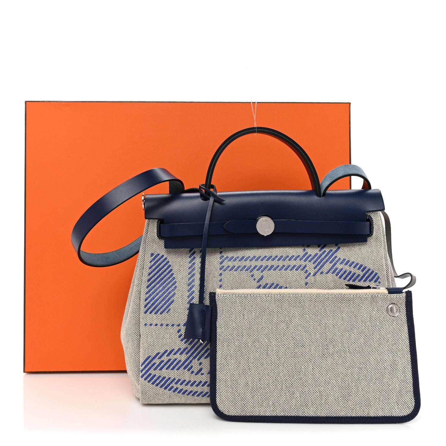 Hermes Vache Hunter Toile H Brides de Gala Herbag Zip Retourne 31 PM Bleu De France Ecru Black 11 of 11