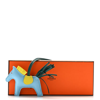 Hermes Milo Lambskin Grigri Rodeo Horse Bag Charm PM Bleu Celeste Lime Malachite 5 of 5
