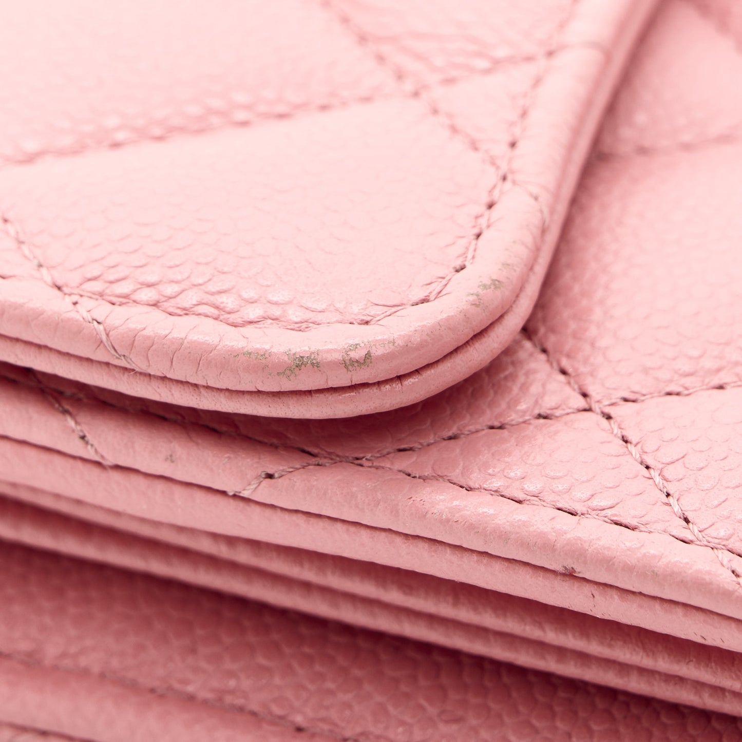 Caviar Quilted Large Gusset Flap Wallet Light Pink