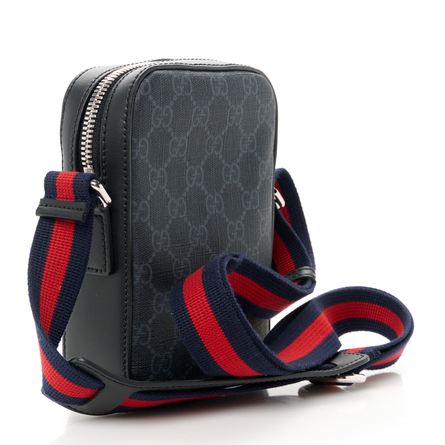 Gucci GG Supreme Monogram Appia Calfskin Web Small Camera Messenger Bag Black Grey 3 of 10