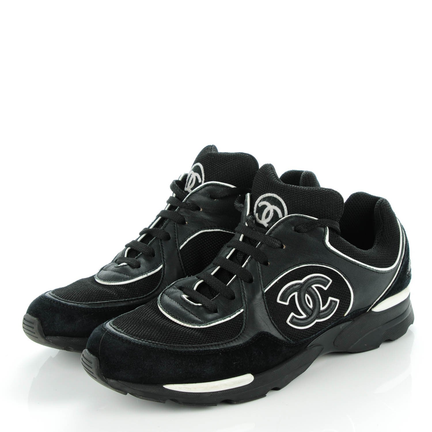 Chanel Suede Calfskin CC Sneakers 40.5 Black White 3 of 7