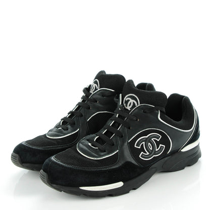 Chanel Suede Calfskin CC Sneakers 40.5 Black White 3 of 7
