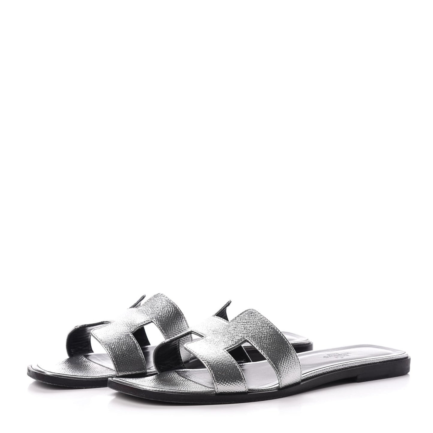 Metallic Epsom Oran Sandals 40 Gris Argente