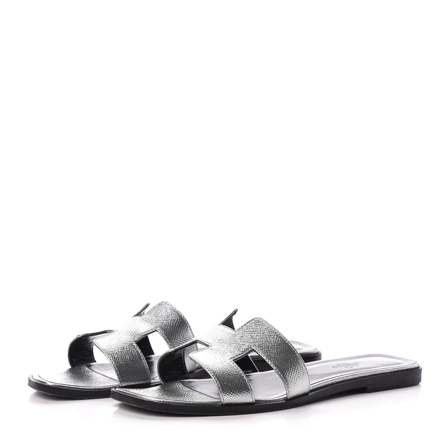 Hermes Metallic Epsom Oran Sandals 40 Gris Argente 3 of 12