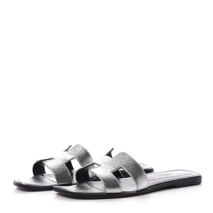 Hermes Metallic Epsom Oran Sandals 40 Gris Argente 3 of 12