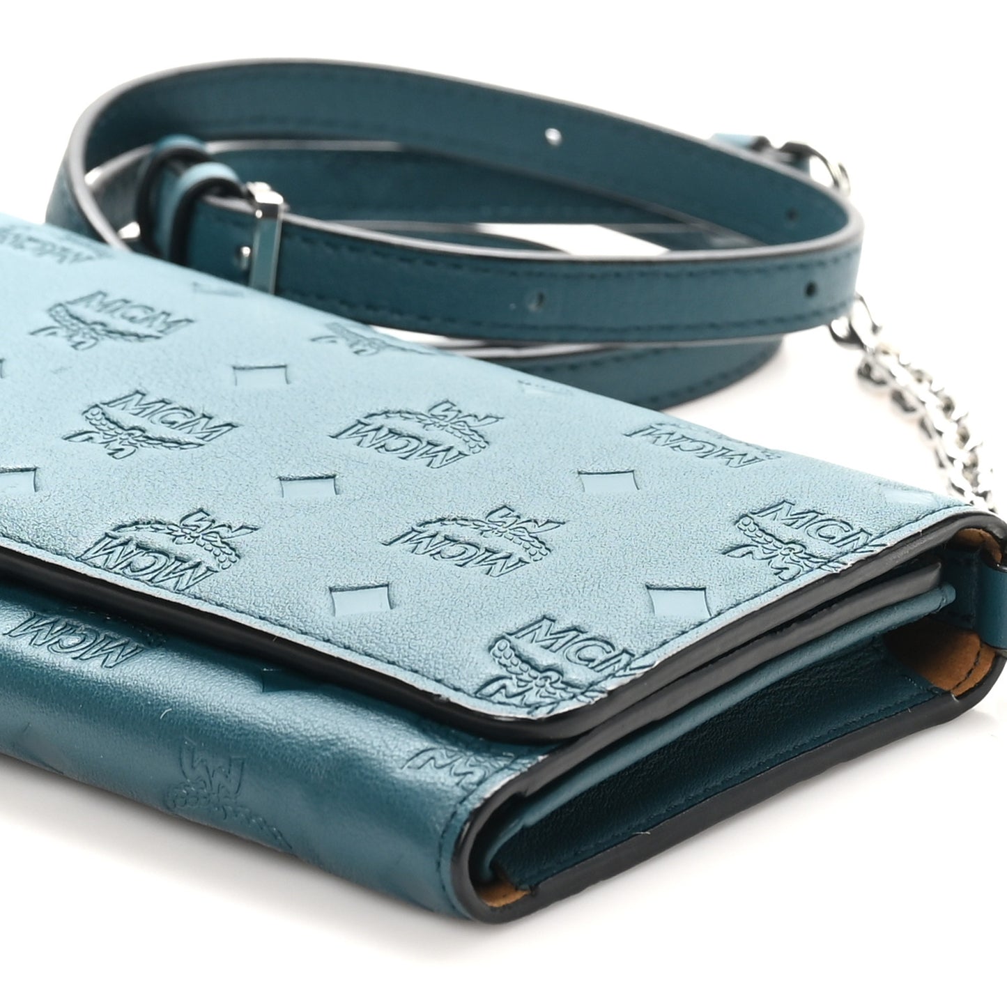 Calfskin Ottomar Wallet On Chain Teal