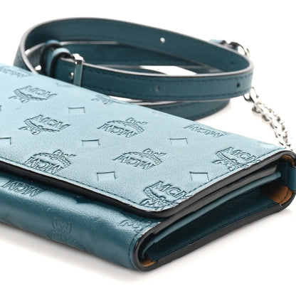 MCM Calfskin Ottomar Wallet On Chain Teal 10 of 11