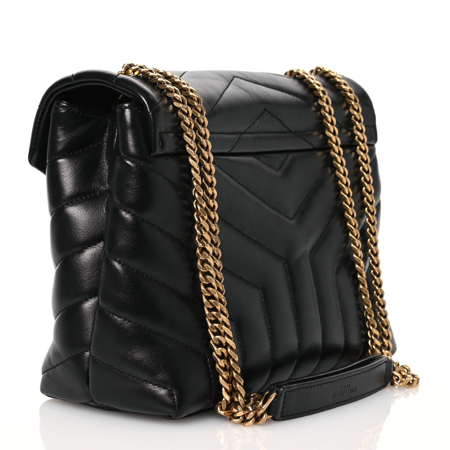 Calfskin Y Quilted Monogram Small Loulou Chain Satchel Black