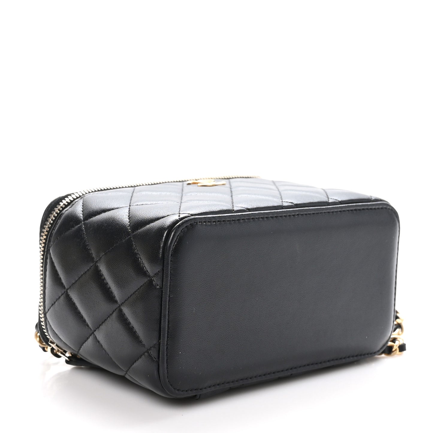 Lambskin Quilted Small Top Handle Vanity Case With Chain Black