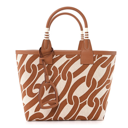 Hermes H Plume Canvas Swift Printed Maillons & Co Steeple 25 Bag Fauve Ecru Beige Gold 1 of 12