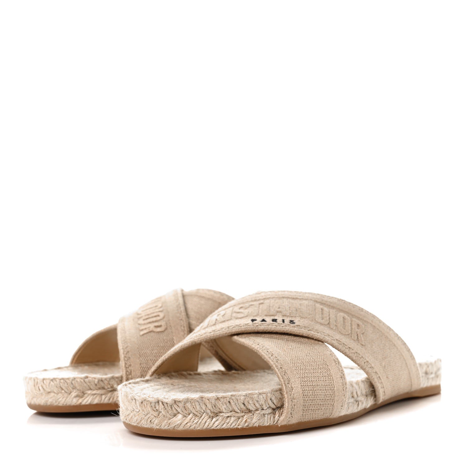 Christian Dior Canvas Embroidered Granville Espadrille Crisscross Flat Slide Sandals 39 Cream 3 of 8