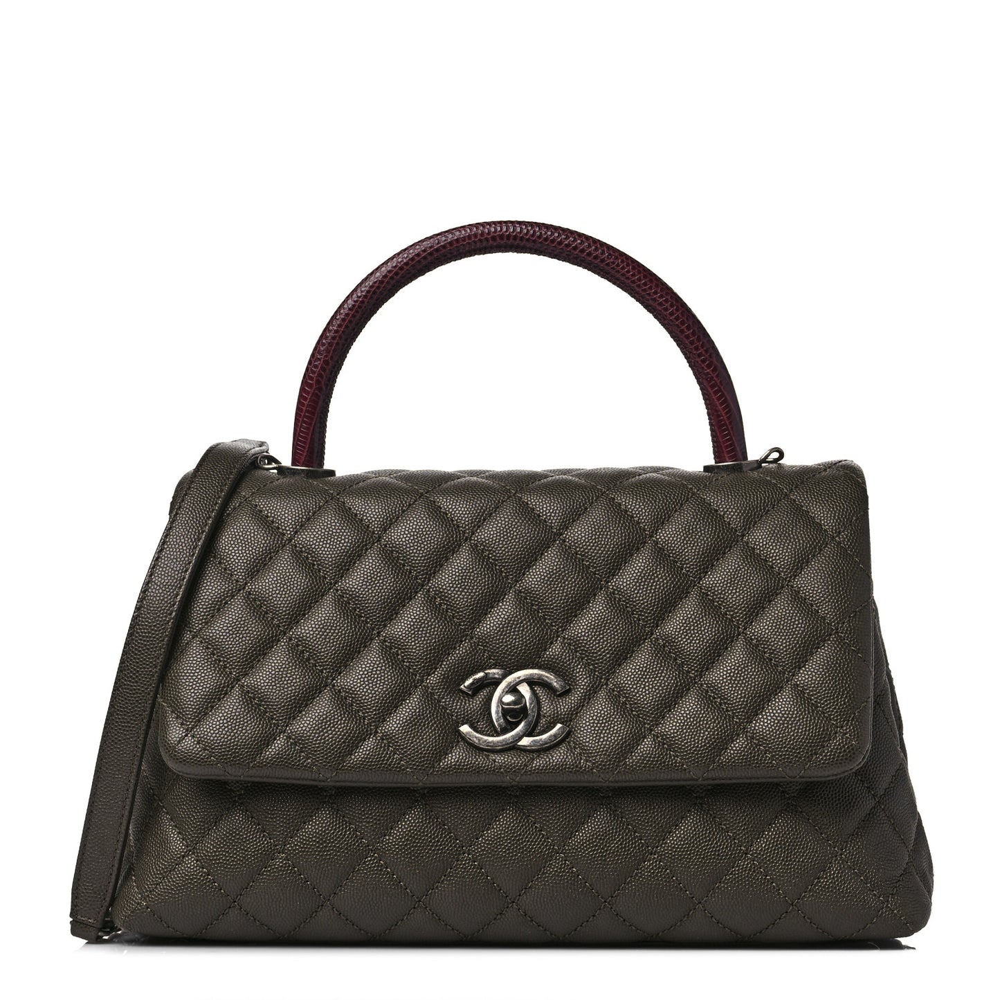 Caviar Lizard Quilted Small Coco Handle Flap Dark Grey