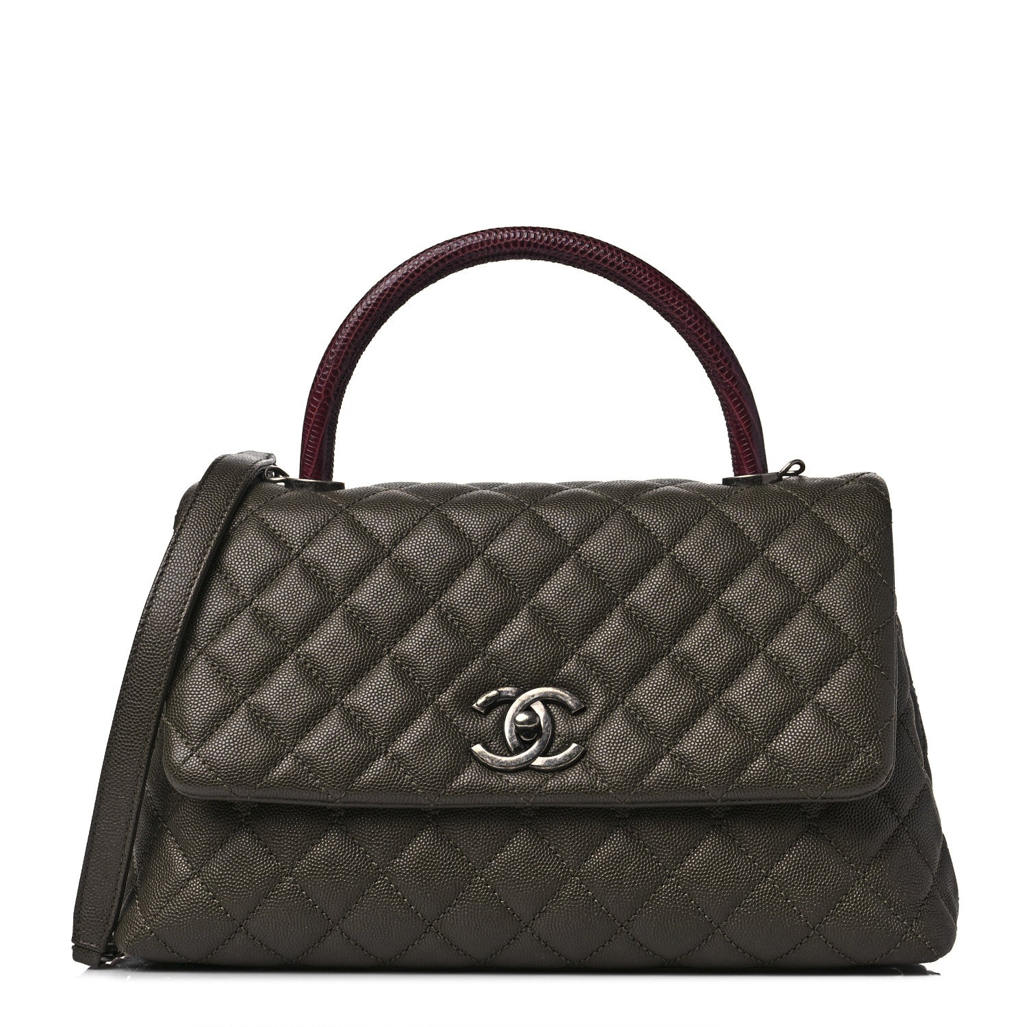 Chanel Caviar Lizard Quilted Small Coco Handle Flap Dark Grey 1 of 9
