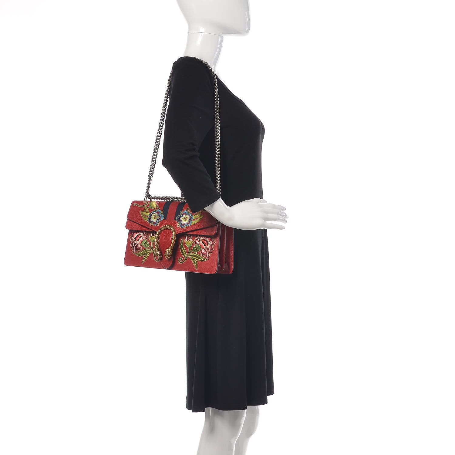 Gucci Calfskin Web Floral Embroidered Small Dionysus Shoulder Bag Hibiscus Red 2 of 10