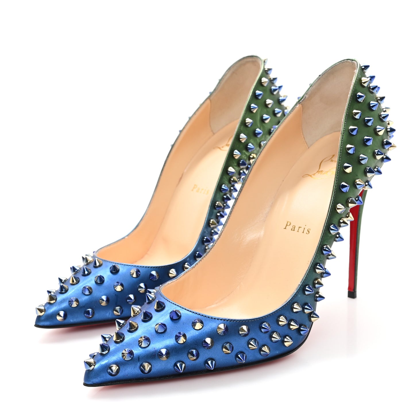 Patent Scarabe 100 Follies Spikes Pumps 39 Green Blue