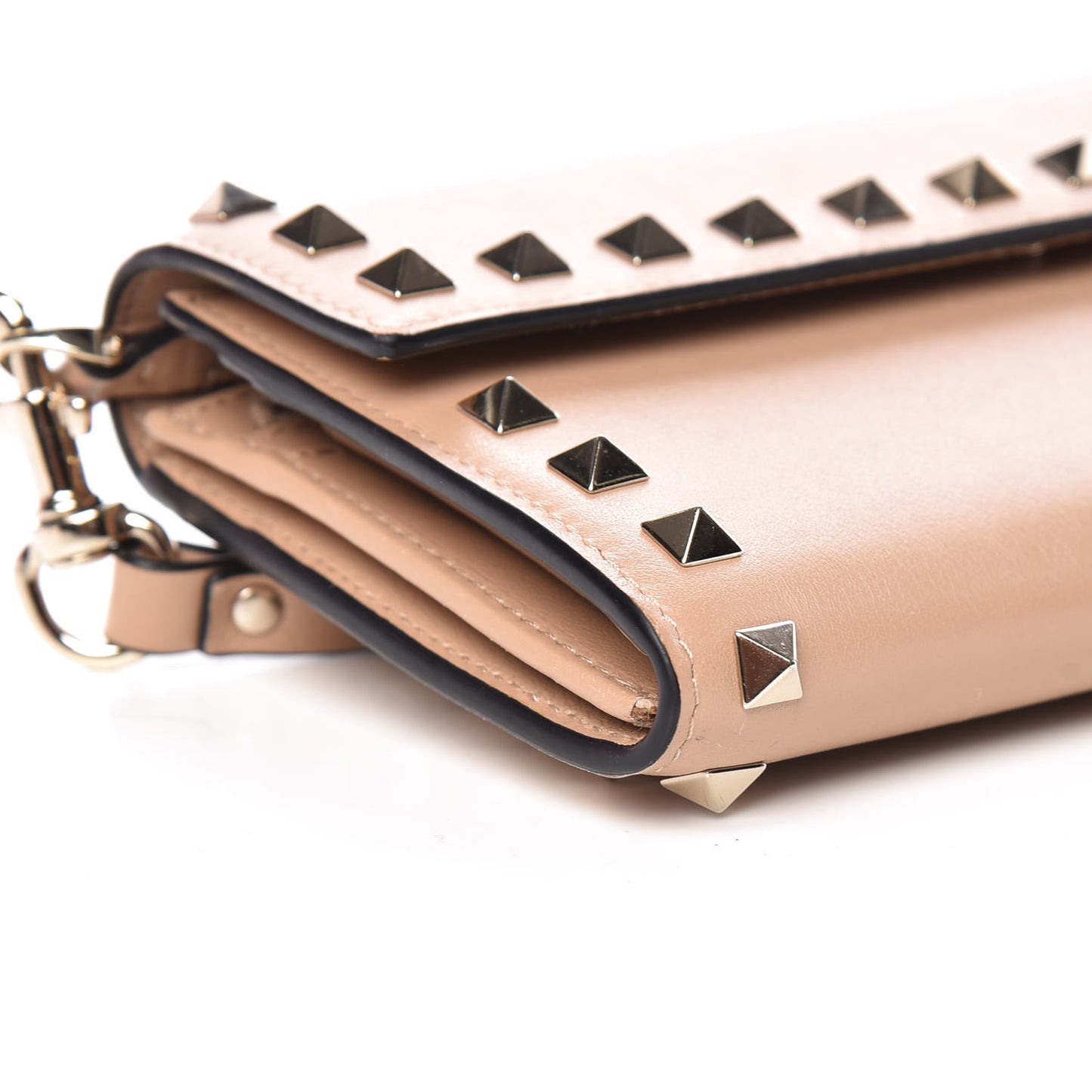 Calfskin Rockstud Wristlet Travel Wallet Camel Rose