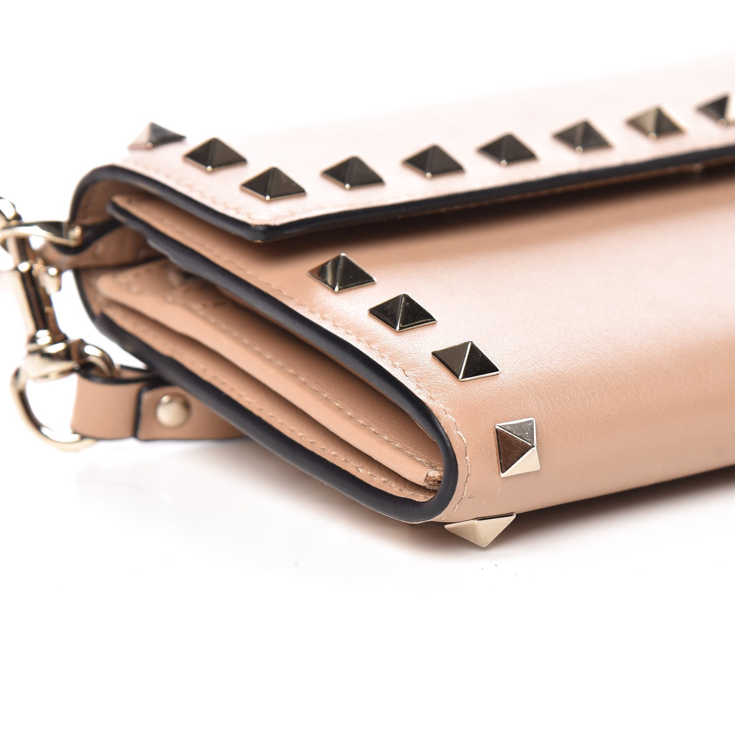 Valentino Garavani Calfskin Rockstud Wristlet Travel Wallet Camel Rose 9 of 11