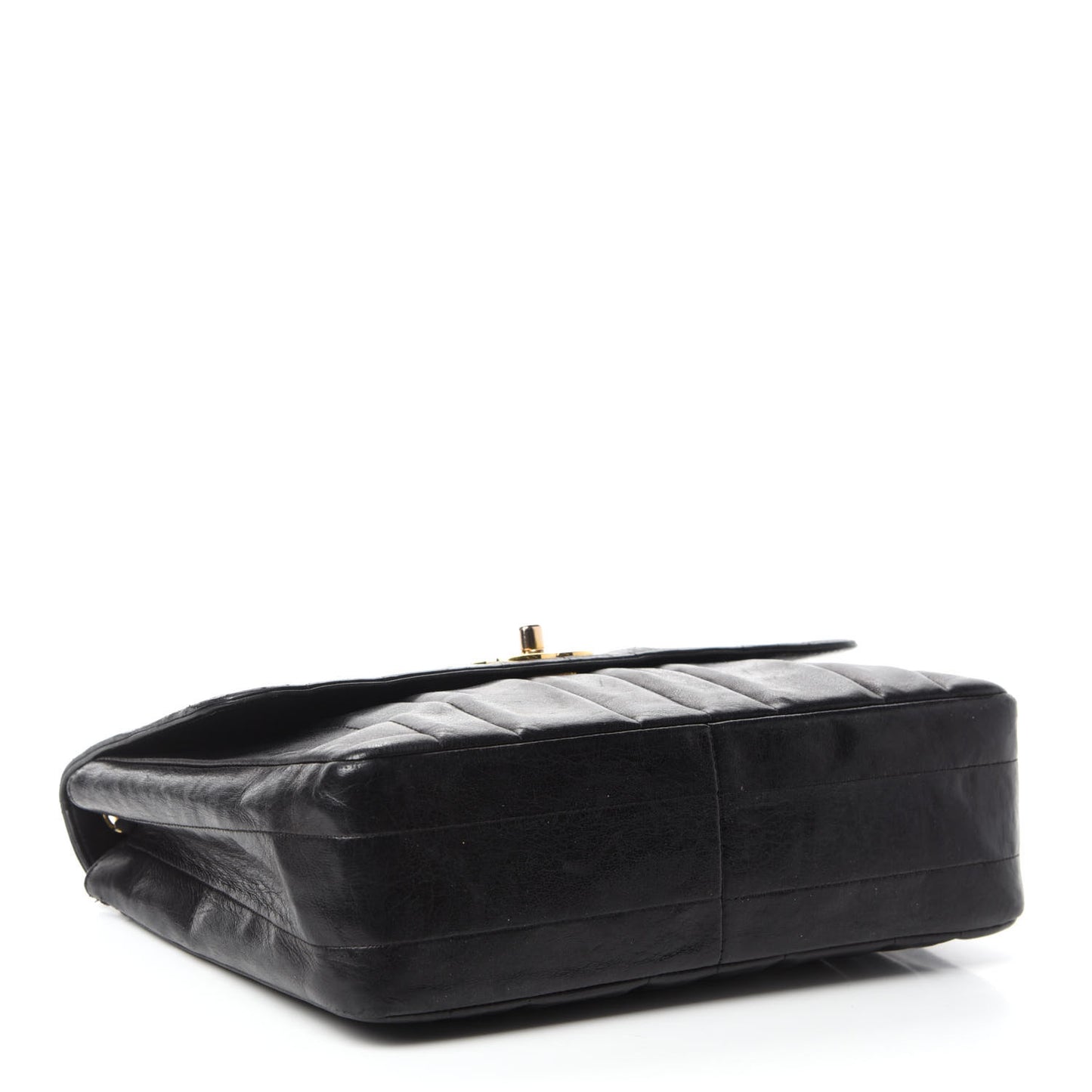 Lambskin Vertical Quilted Medium Single Flap Black