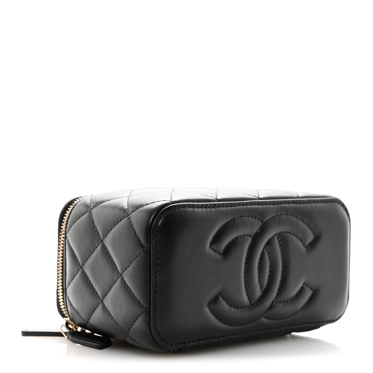 Lambskin Quilted Pearl Crush Small Vanity Case With Chain Black