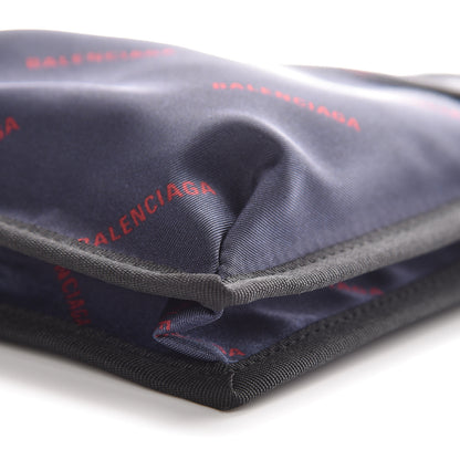 Balenciaga Twill Nylon Allover Logo Small Explorer Pouch with Strap Bleu Canopee Rouge 6 of 9