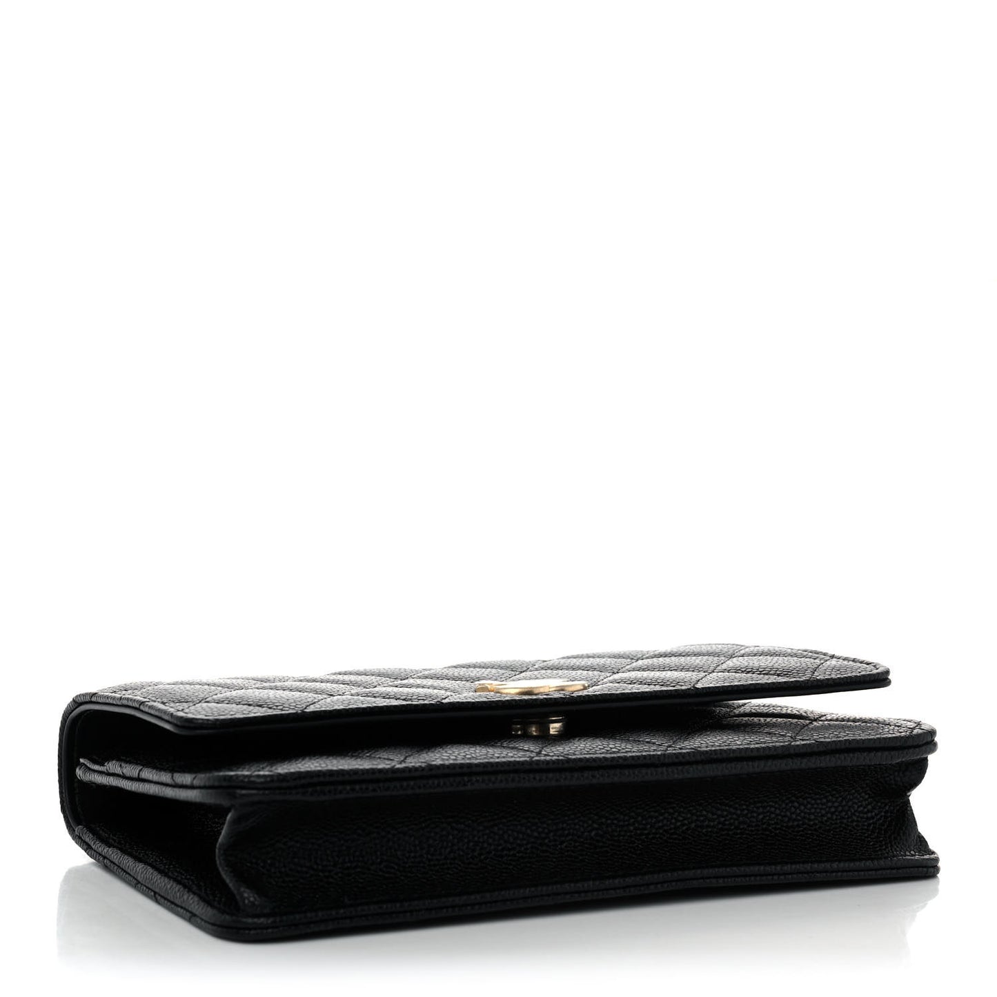 Shiny Caviar Quilted Pick Me Up Wallet On Chain WOC Black