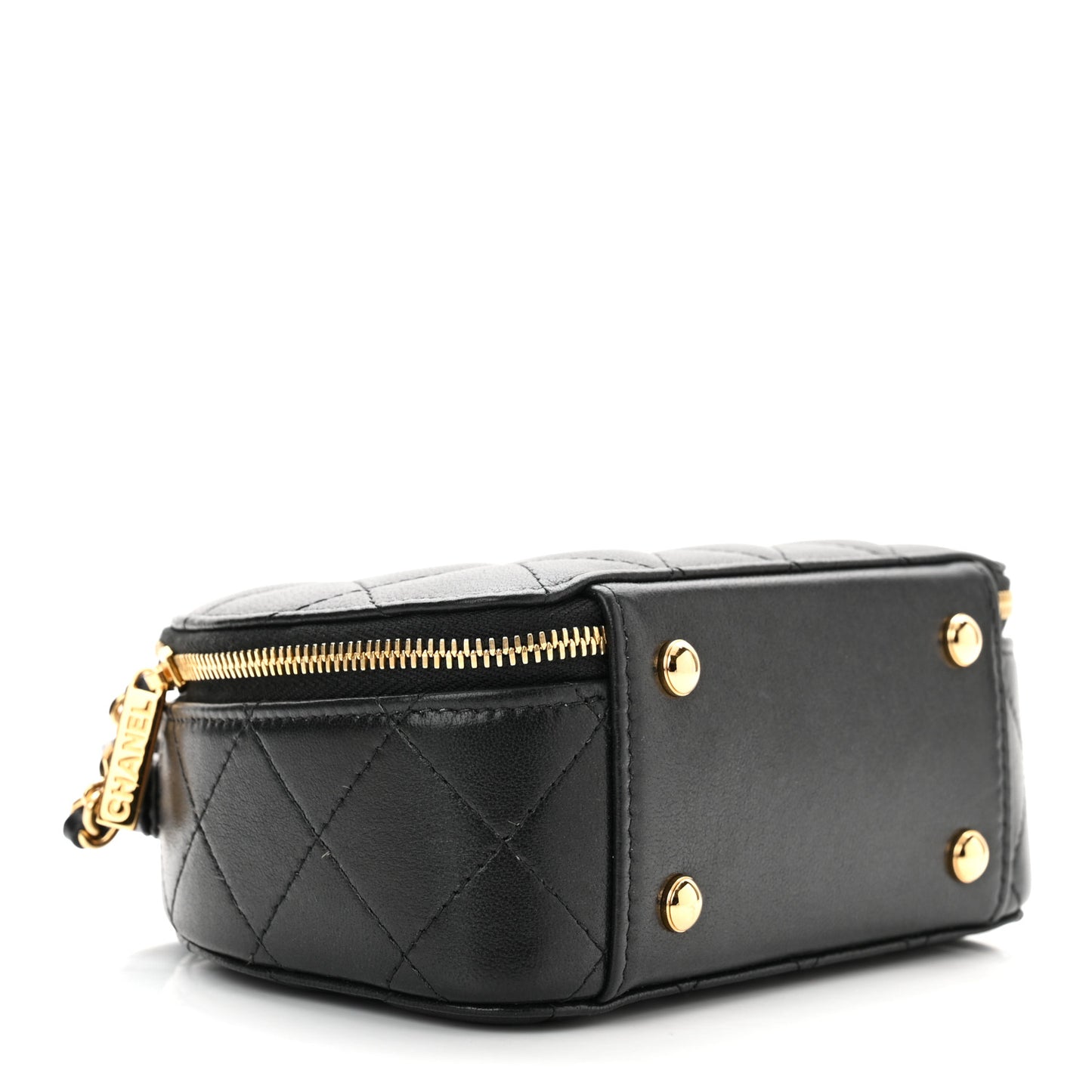 Lambskin Quilted Chic Riviera Top Handle Vanity Case Black