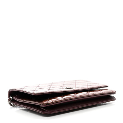 Chanel Metallic Striated Patent Quilted Wallet on Chain WOC Bronze 4 of 13