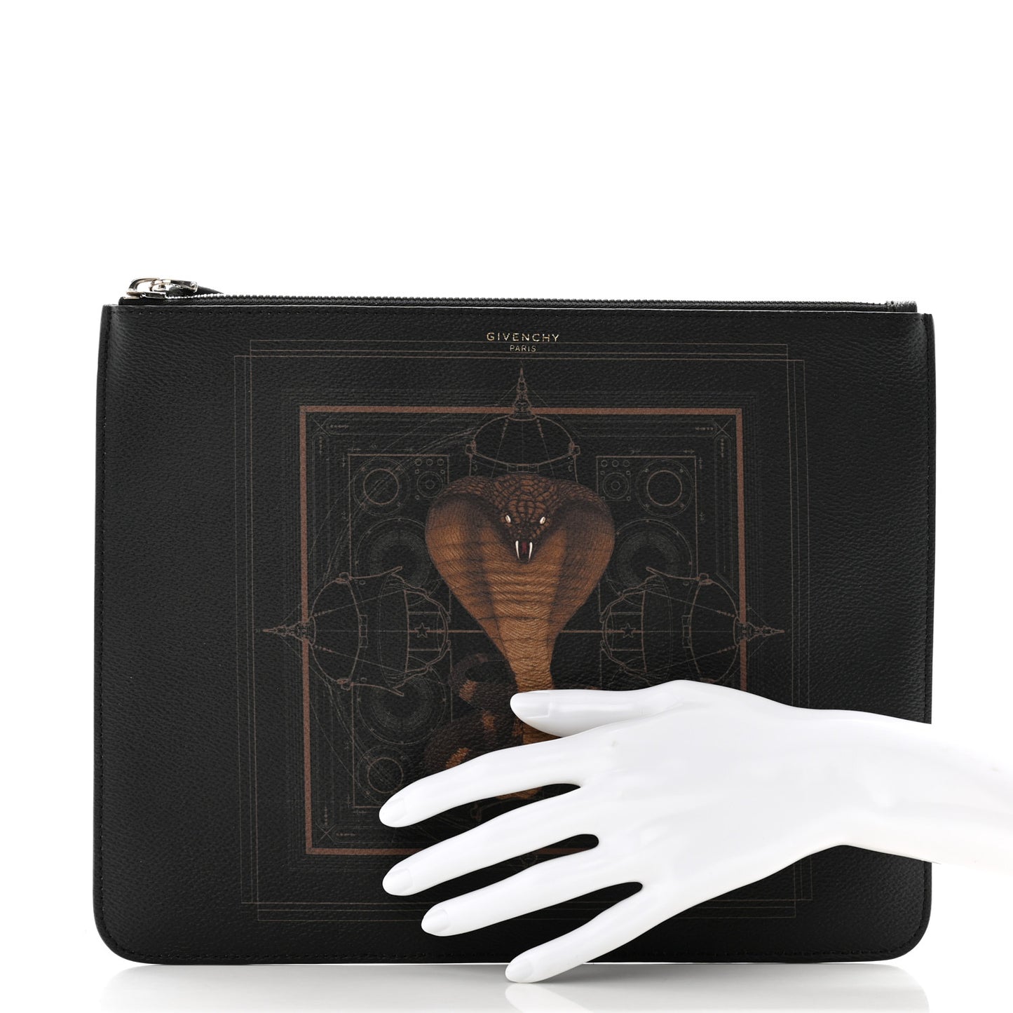 Calfskin Cobra Print Zip Pouch Black