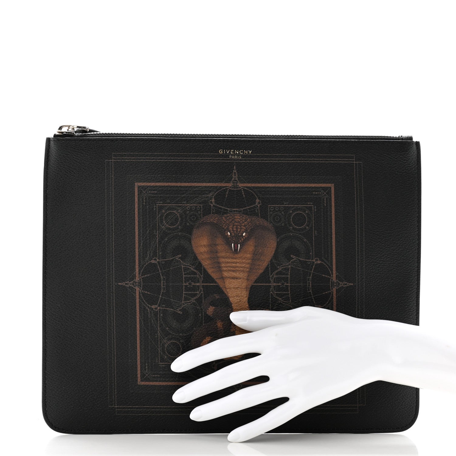 Givenchy Calfskin Cobra Print Zip Pouch Black 2 of 10