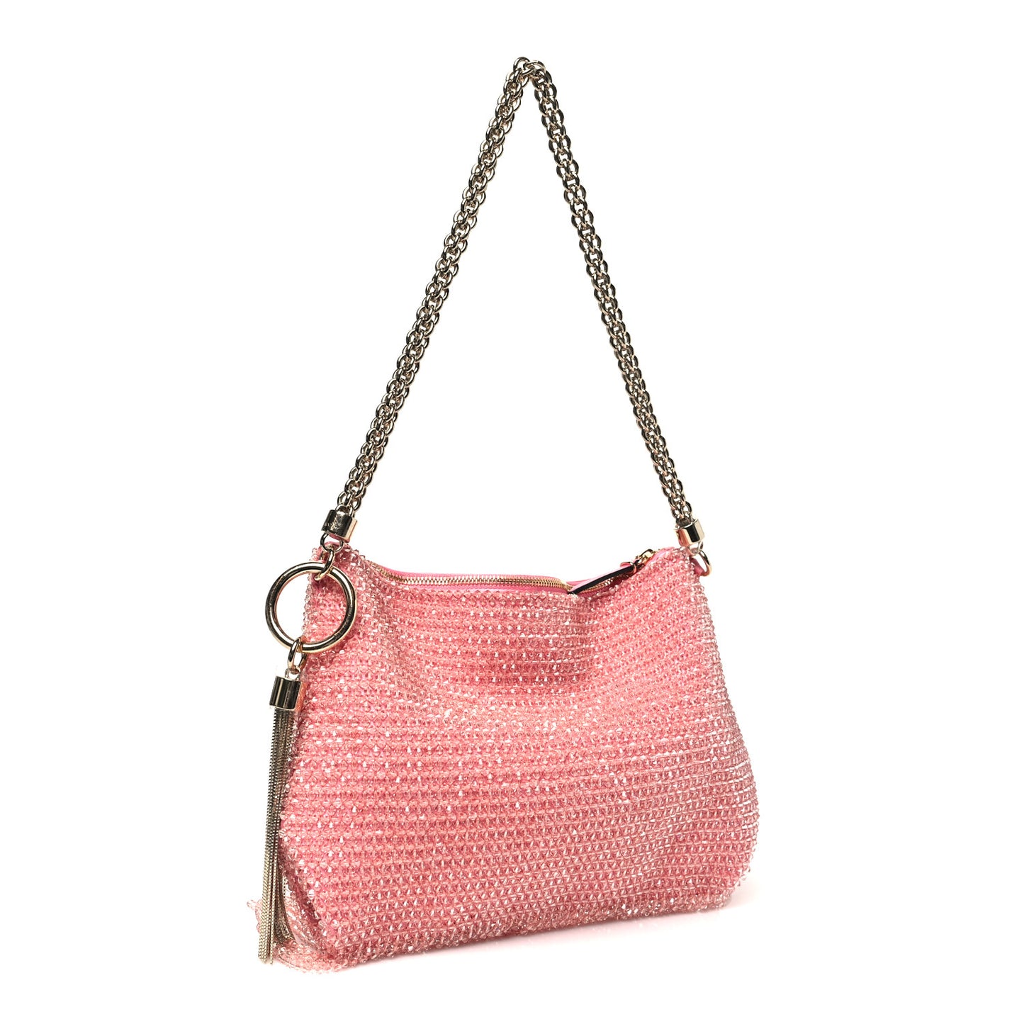 Satin Bead Embellished Callie Fringe Tassel Chain Evening Bag Pink
