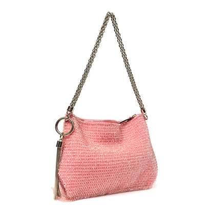 Jimmy Choo Satin Bead Embellished Callie Fringe Tassel Chain Evening Bag Pink 3 of 10
