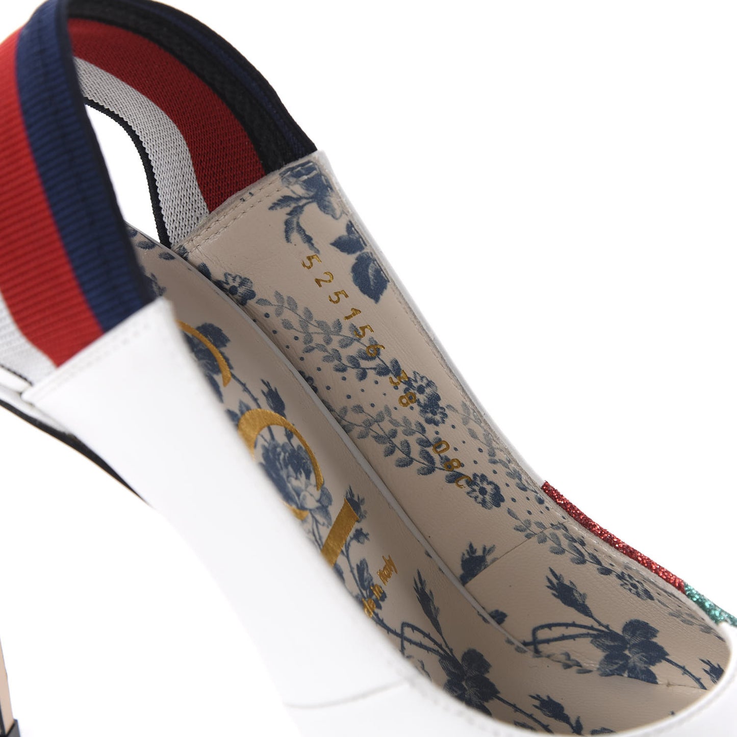 Calfskin Glitter Web High Heel Slingback Pumps 38 White