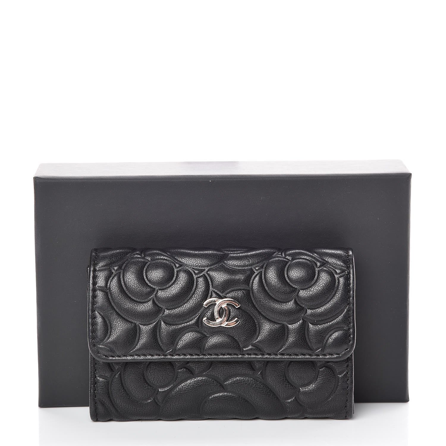 Chanel Goatskin Camellia Embossed Flap Card Holder Black 9 of 9