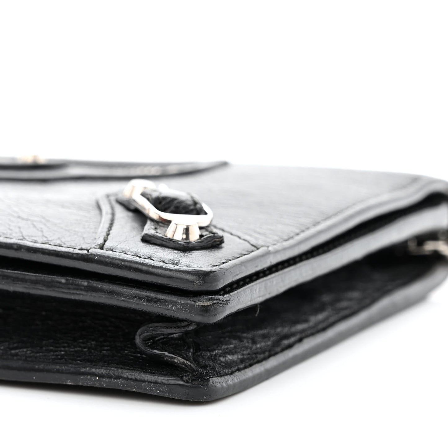Grained Calfskin Classic Silver Hardware Wallet on Chain Black
