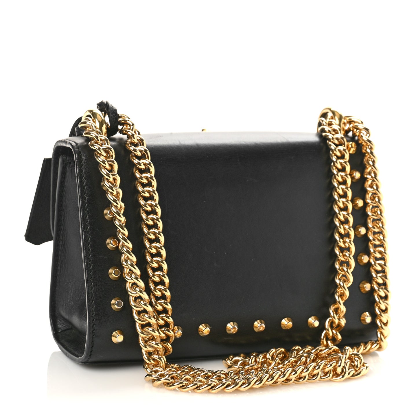 Calfskin Studded Small Padlock Shoulder Bag Black
