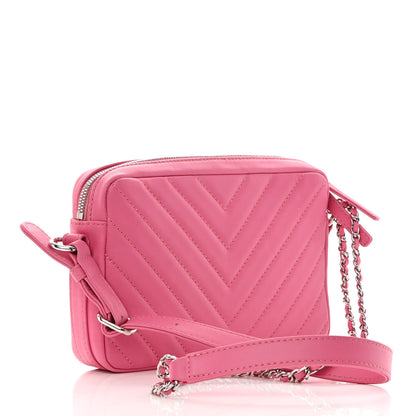 Chanel Lambskin Chevron Quilted Small Promenade Camera Case Pink 3 of 16