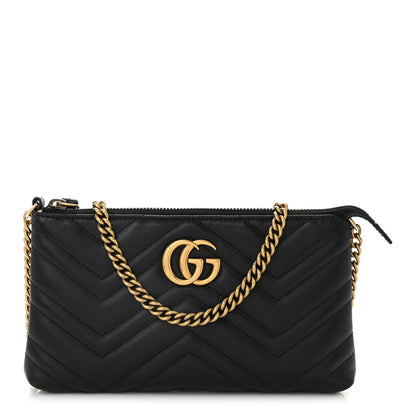 Gucci Calfskin Matelasse Mini GG Marmont Chain Bag Black 1 of 10