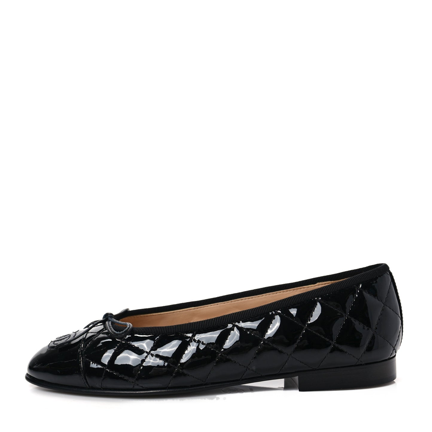 Patent Calfskin Quilted CC Cap Toe Ballerina Flats 37 Black