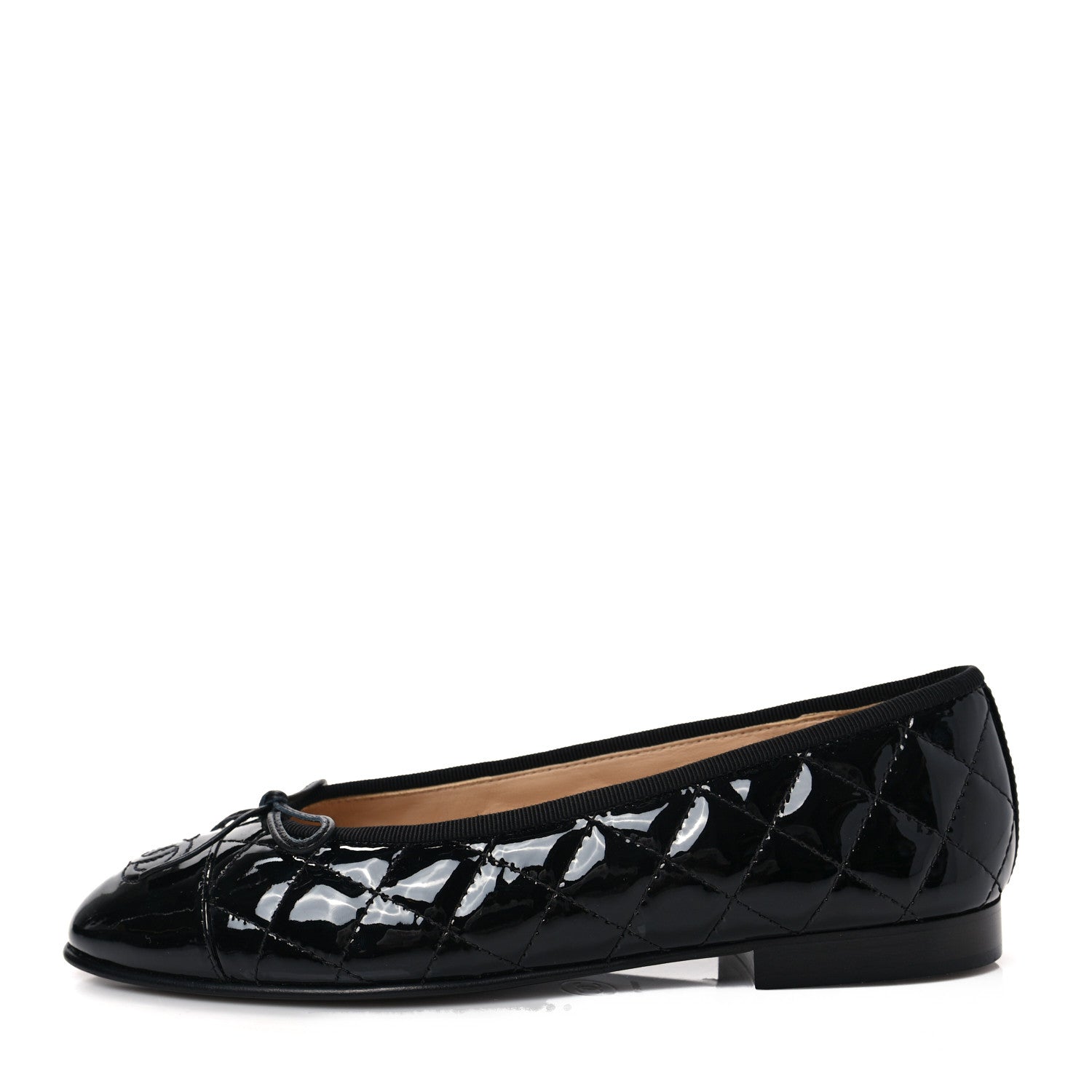 Chanel Patent Calfskin Quilted CC Cap Toe Ballerina Flats 37 Black 1 of 8