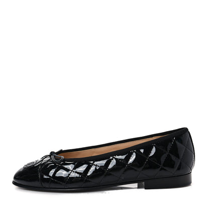 Chanel Patent Calfskin Quilted CC Cap Toe Ballerina Flats 37 Black 1 of 8