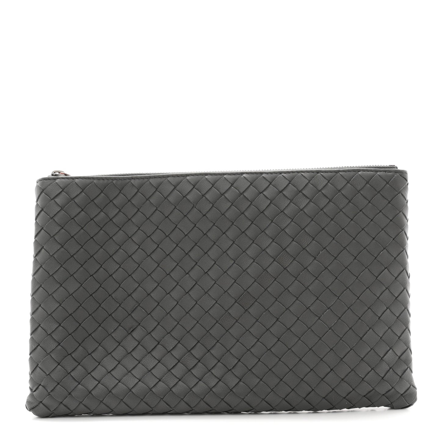 Nappa Intrecciato Large Flat Zip Billetto Pouch Light Grey