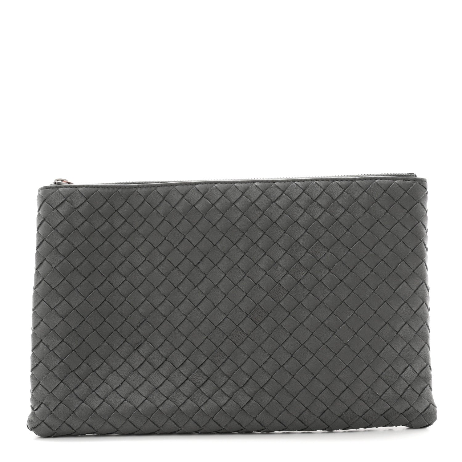 Bottega Veneta Nappa Intrecciato Large Flat Zip Billetto Pouch Light Grey 1 of 7