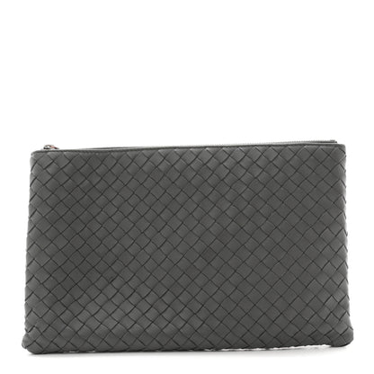 Bottega Veneta Nappa Intrecciato Large Flat Zip Billetto Pouch Light Grey 1 of 7