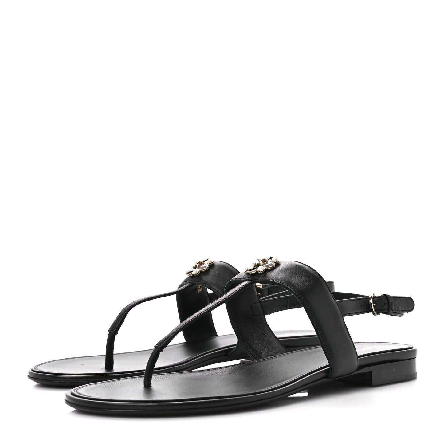 Lambskin Gripoix CC Thong Sandals 40.5 Black Gold