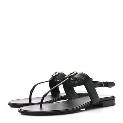 Chanel Lambskin Gripoix CC Thong Sandals 40.5 Black Gold 3 of 9