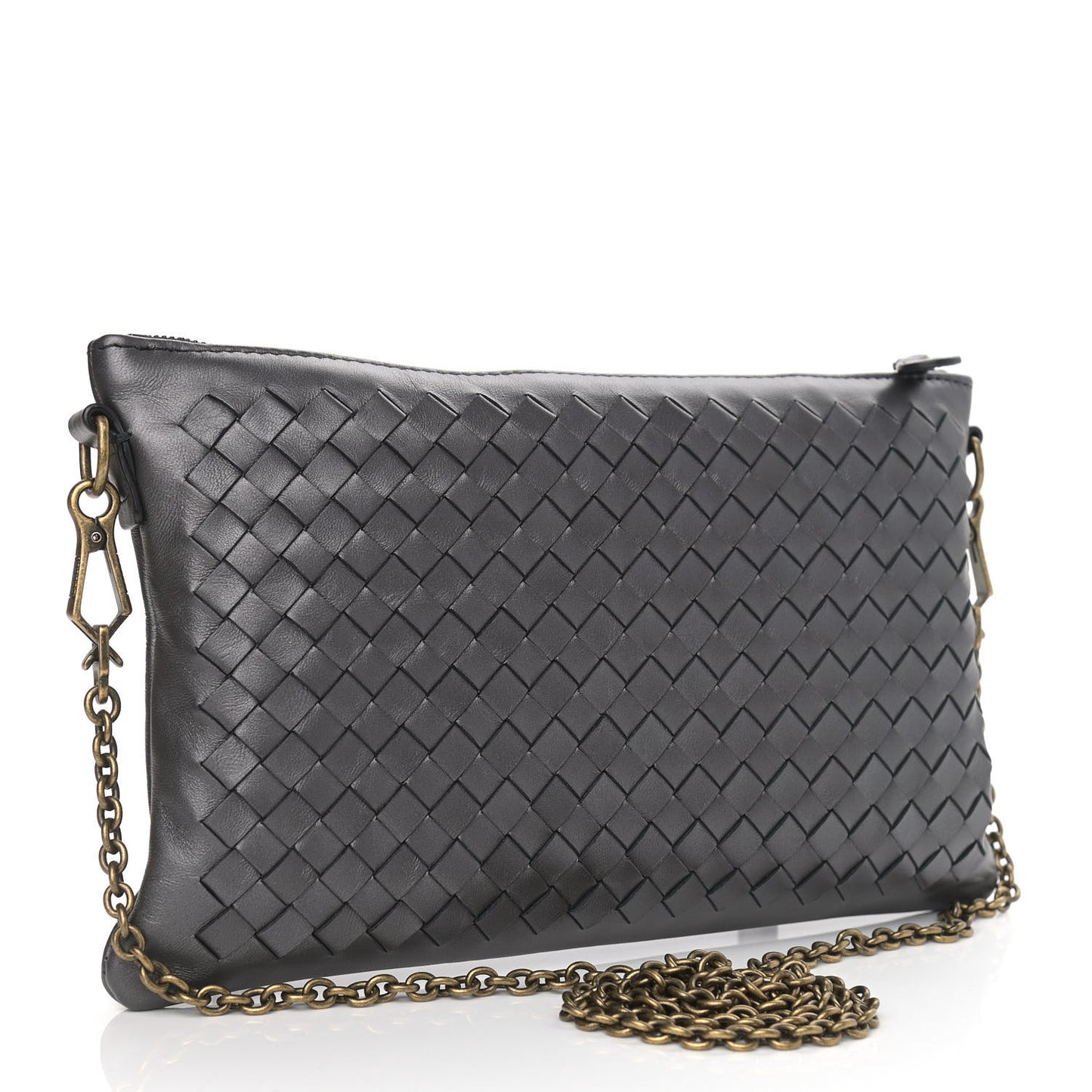 Nappa Intrecciato Biletto Chain Crossbody Antique Silver