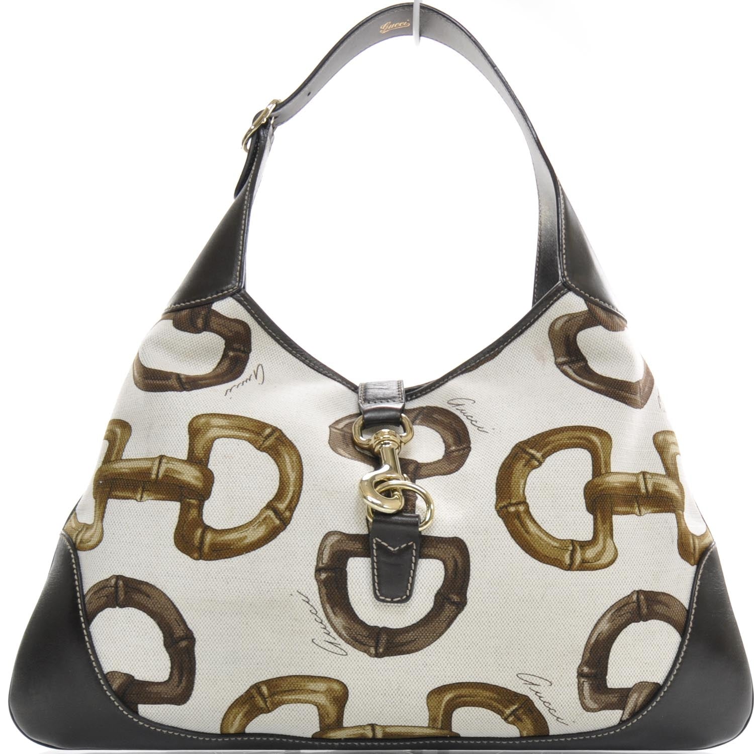 Gucci Canvas Bamboo Horsebit Print Medium Jackie O Hobo 1 of 10