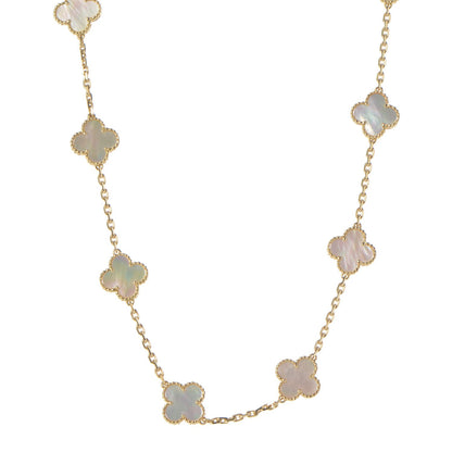 Van Cleef & Arpels 18K Yellow Gold Mother of Pearl 10 Motifs Vintage Alhambra Necklace 1 of 8